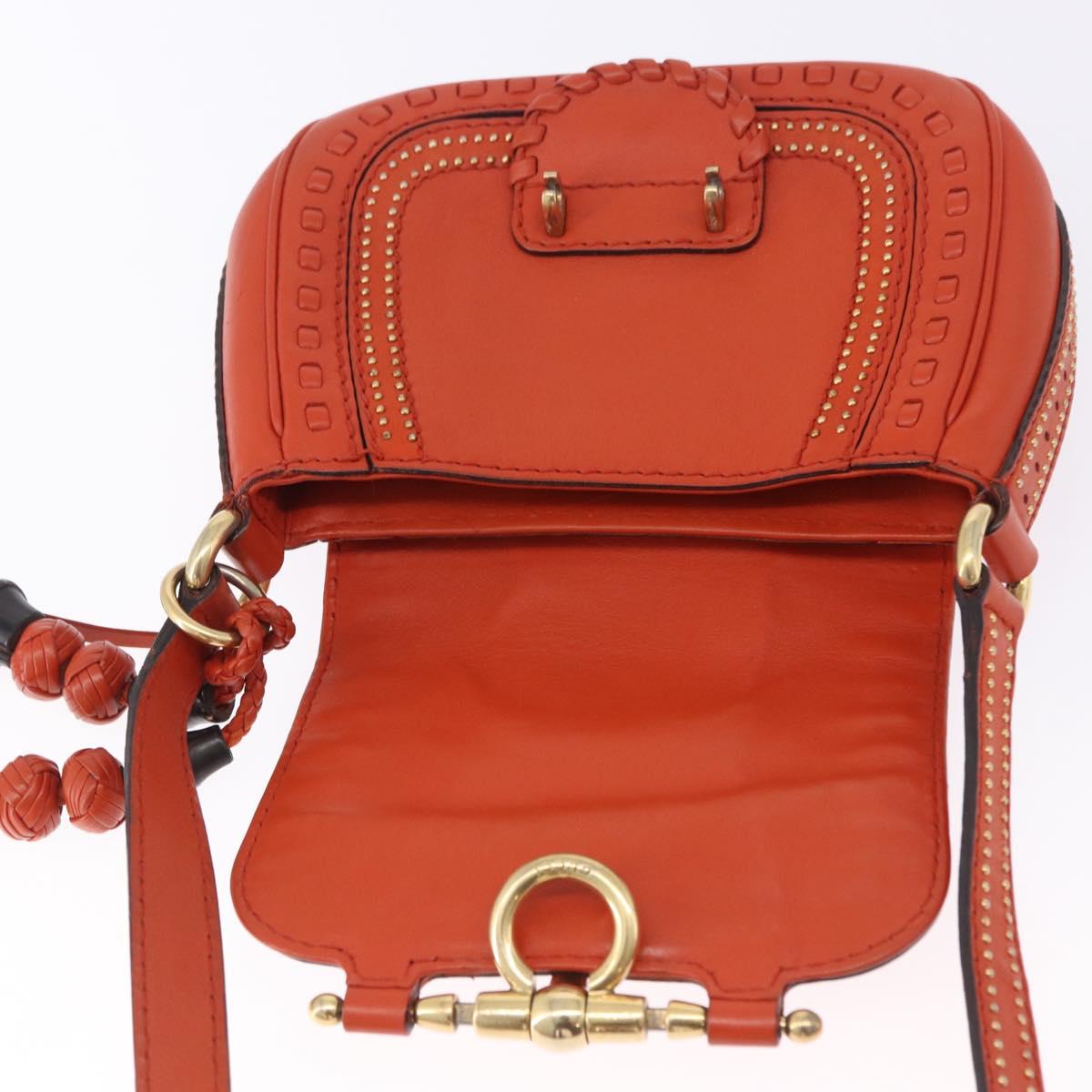 GUCCI Bamboo Snuffle Bit Tassel Shoulder Bag Leather Orange 263956 Auth 196442A