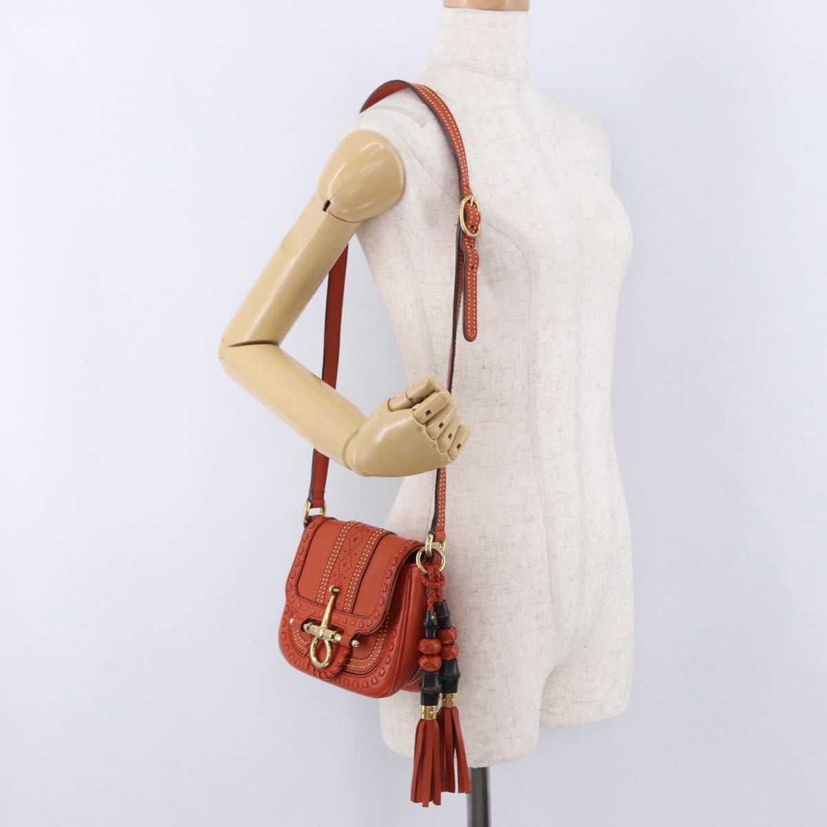 GUCCI Bamboo Snuffle Bit Tassel Shoulder Bag Leather Orange 263956 Auth 196442A