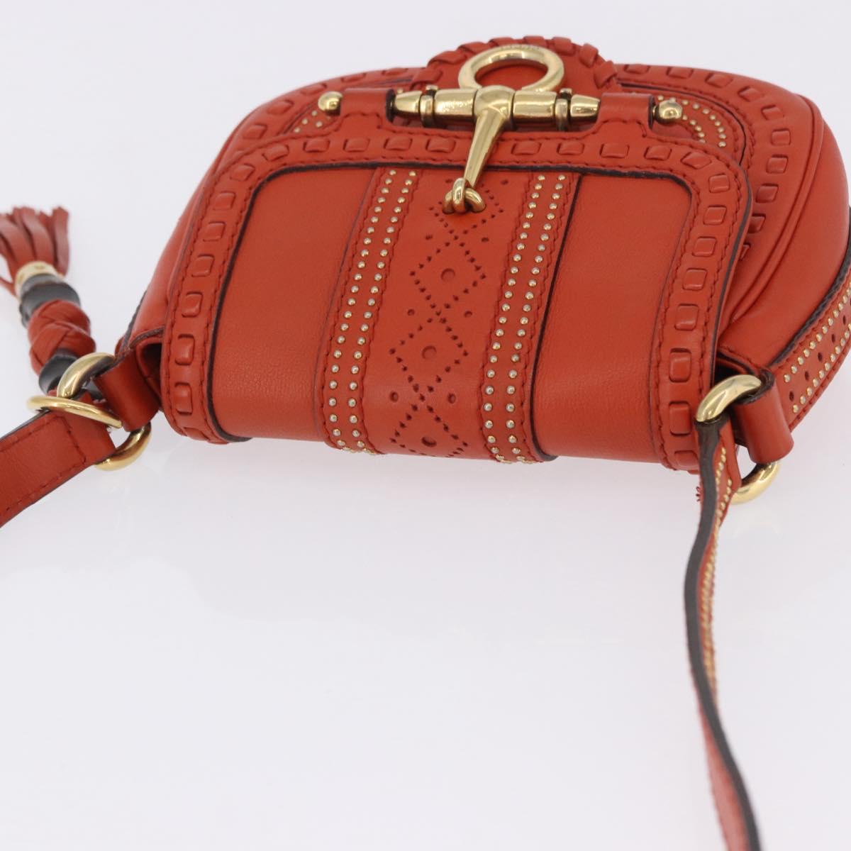 GUCCI Bamboo Snuffle Bit Tassel Shoulder Bag Leather Orange 263956 Auth 196442A