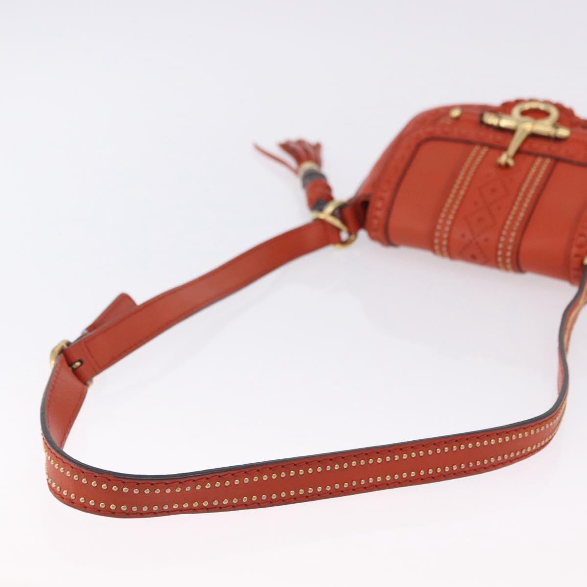 GUCCI Bamboo Snuffle Bit Tassel Shoulder Bag Leather Orange 263956 Auth 196442A