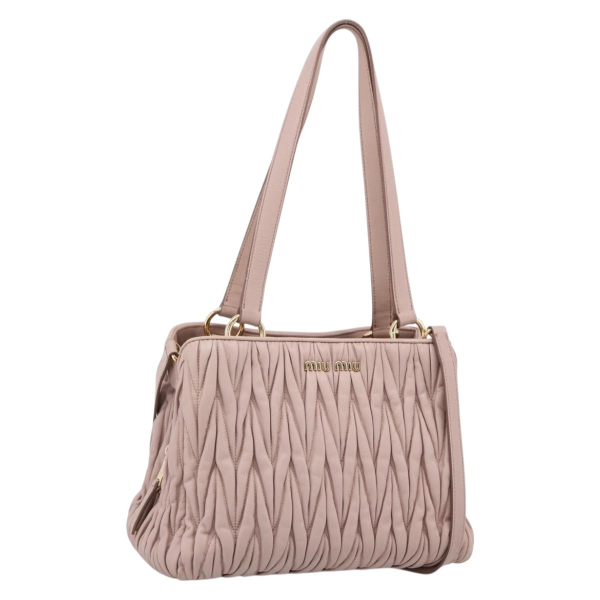 Miu Miu Matelasse Tote Bag Leather 2way Pink Gold Tone Auth 196443M