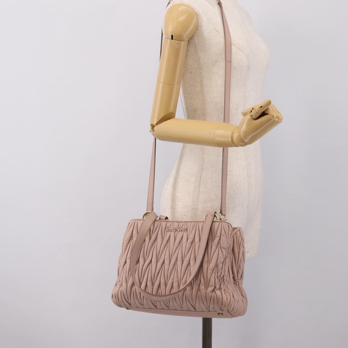 Miu Miu Matelasse Tote Bag Leather 2way Pink Gold Tone Auth 196443M