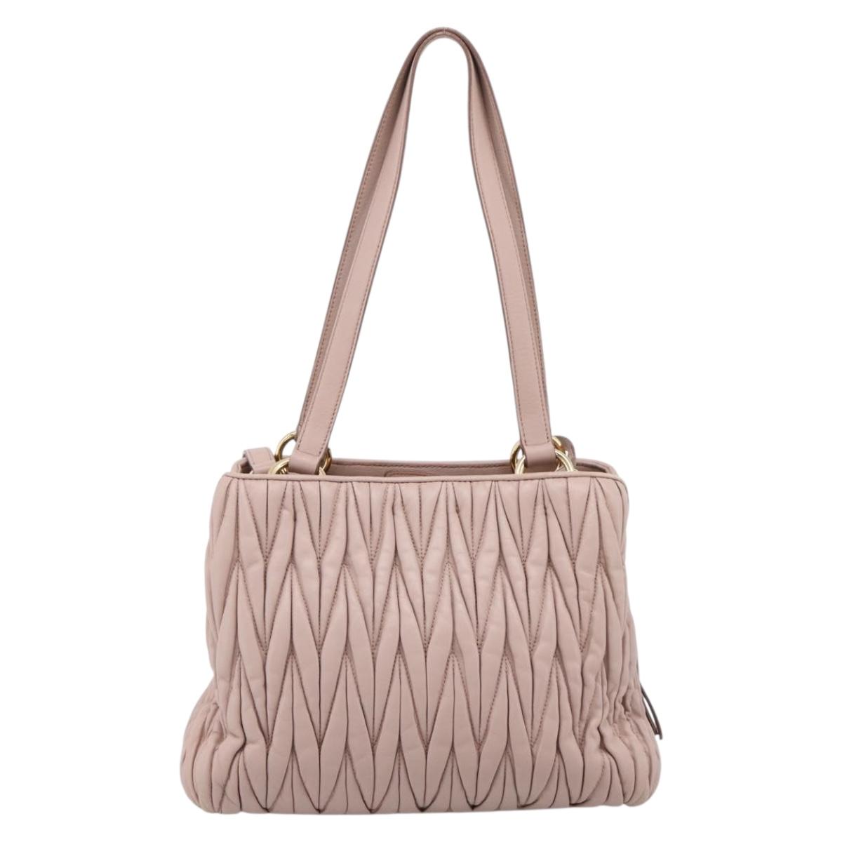 Miu Miu Matelasse Tote Bag Leather 2way Pink Gold Tone Auth 196443M