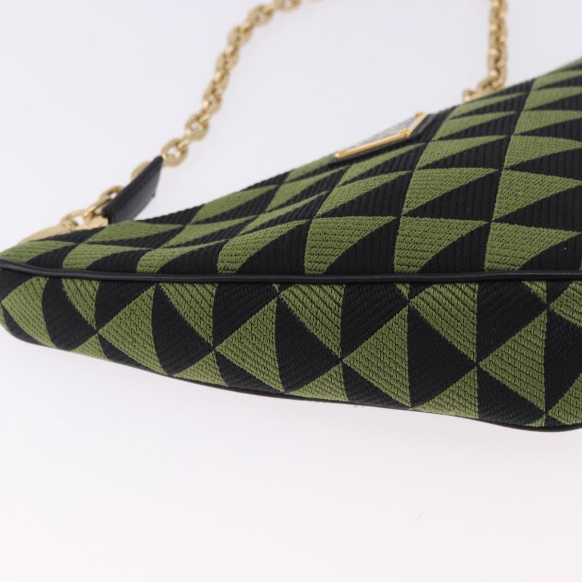 PRADA Chain Triangle Shoulder Bag Canvas Green Gold Auth 196445M