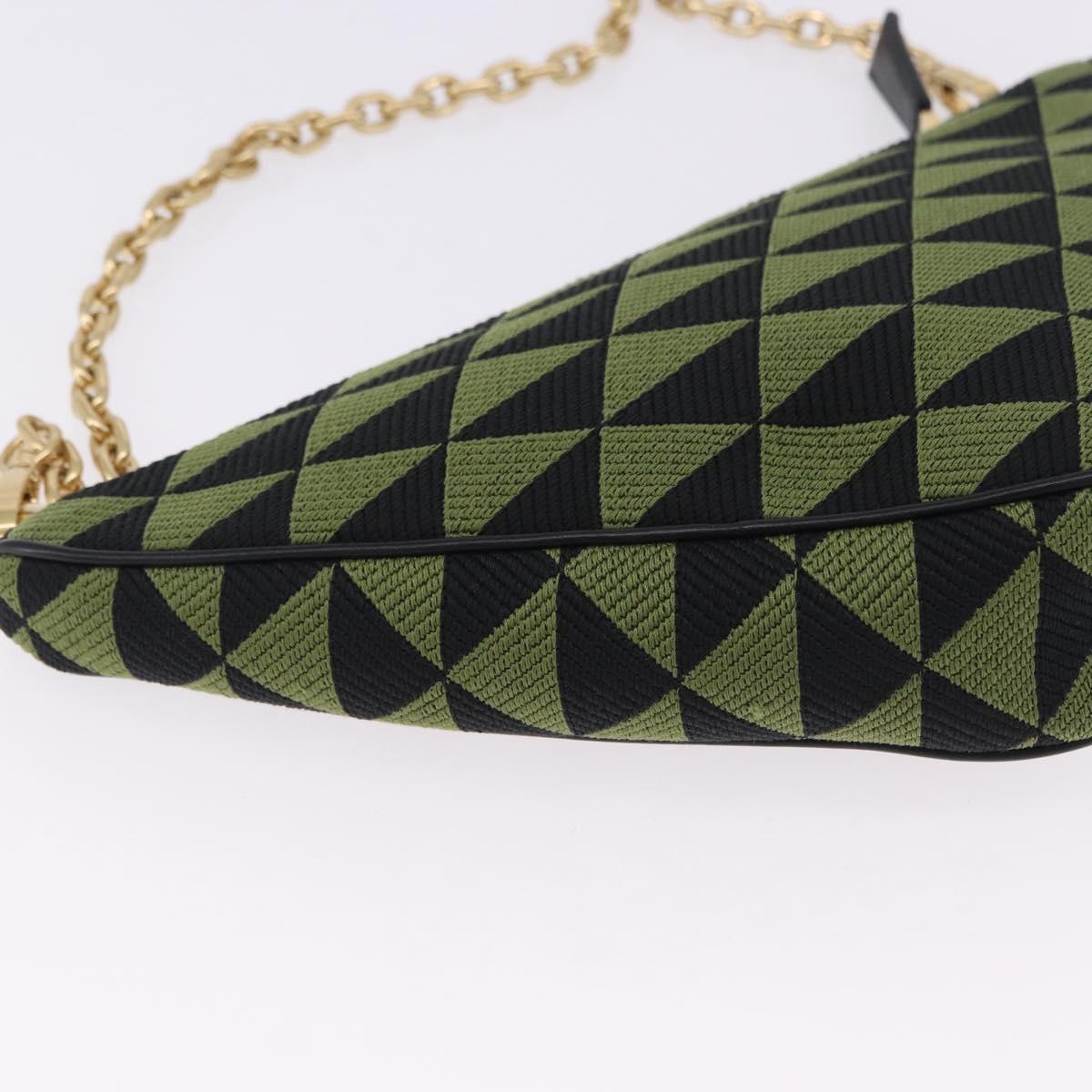 PRADA Chain Triangle Shoulder Bag Canvas Green Gold Auth 196445M