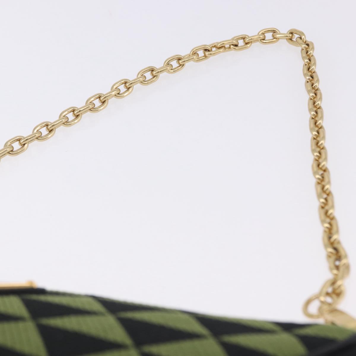 PRADA Chain Triangle Shoulder Bag Canvas Green Gold Auth 196445M
