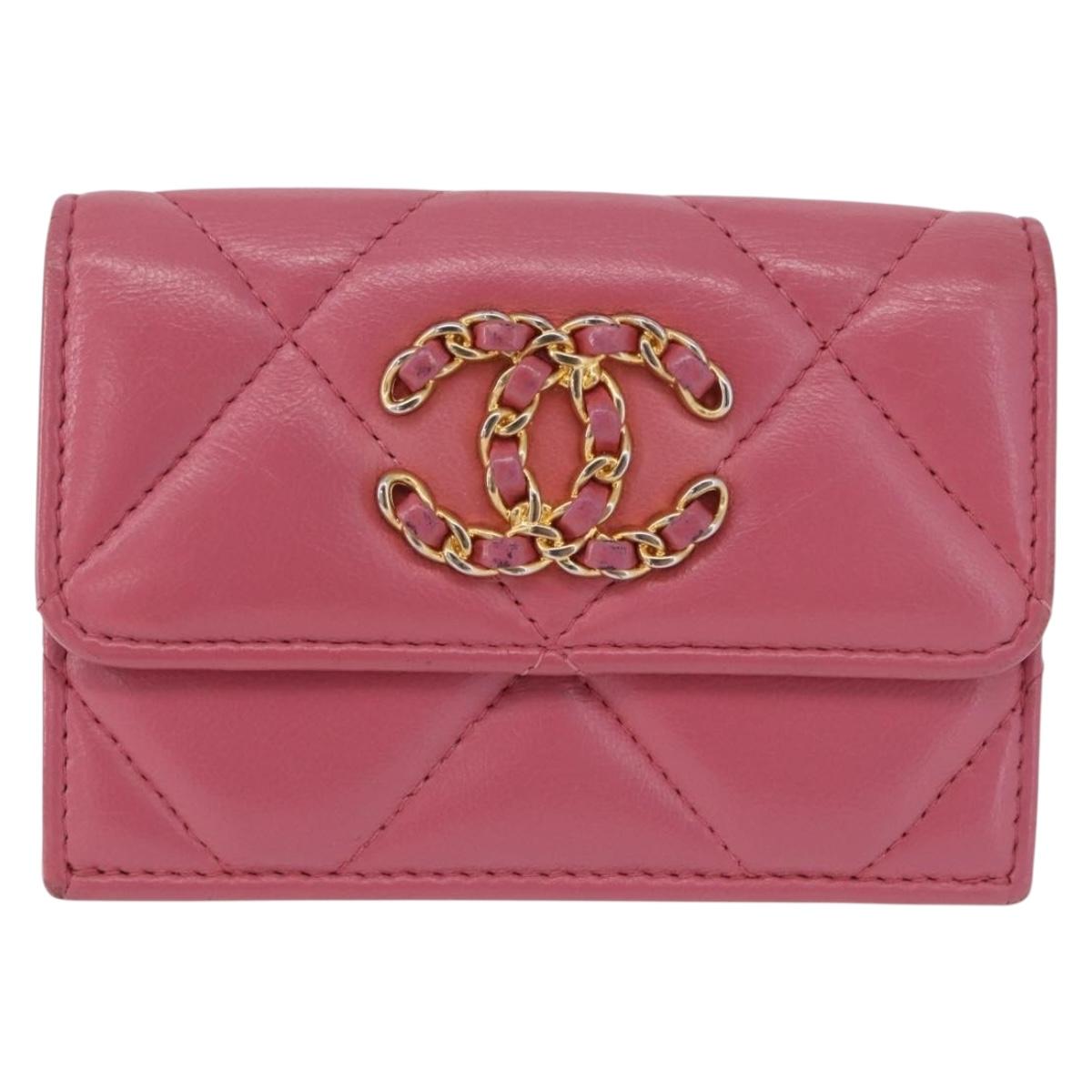 CHANEL Chanel 19 Matelasse Small Flap Wallet Leather Pink Gold CC Auth 196453V