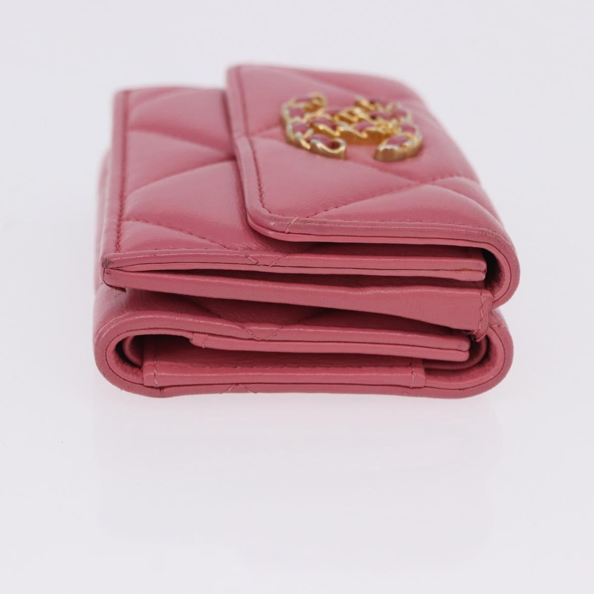 CHANEL Chanel 19 Matelasse Small Flap Wallet Leather Pink Gold CC Auth 196453V