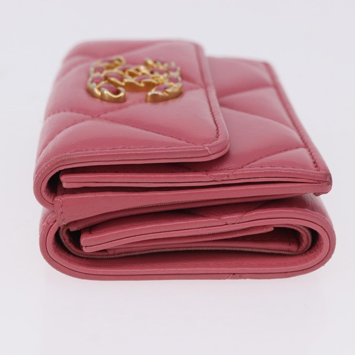 CHANEL Chanel 19 Matelasse Small Flap Wallet Leather Pink Gold CC Auth 196453V