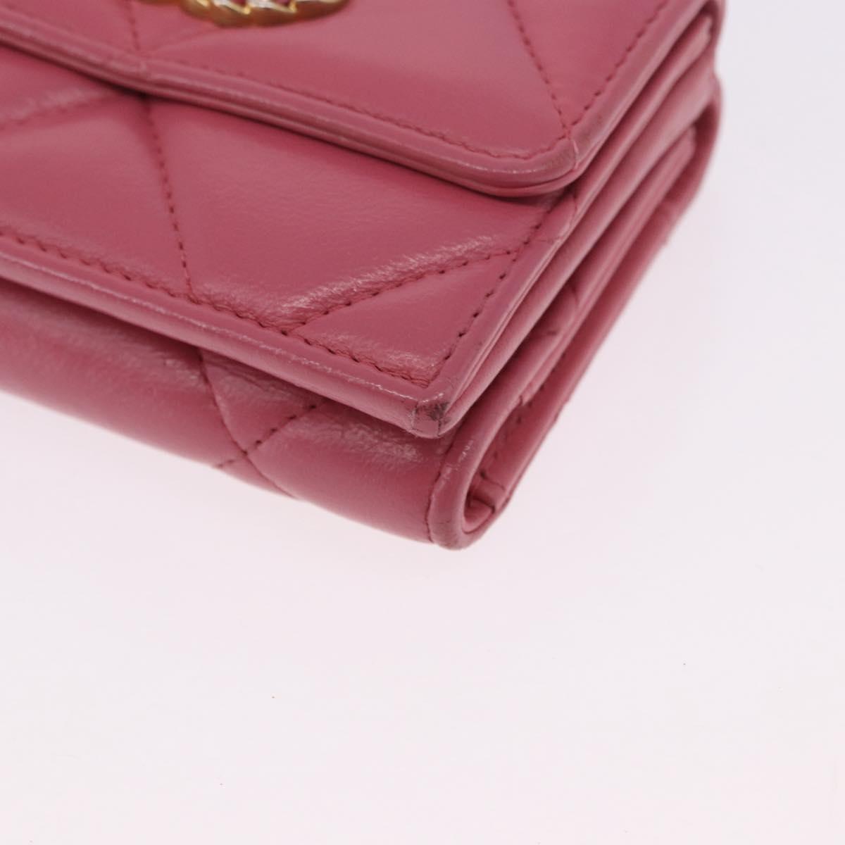 CHANEL Chanel 19 Matelasse Small Flap Wallet Leather Pink Gold CC Auth 196453V