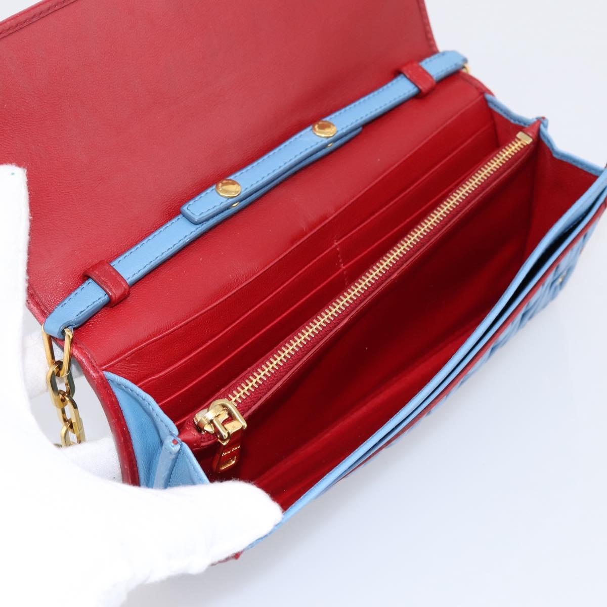 Miu Miu Matelasse Chain Shoulder Bag Leather Blue Gold Auth 196462V