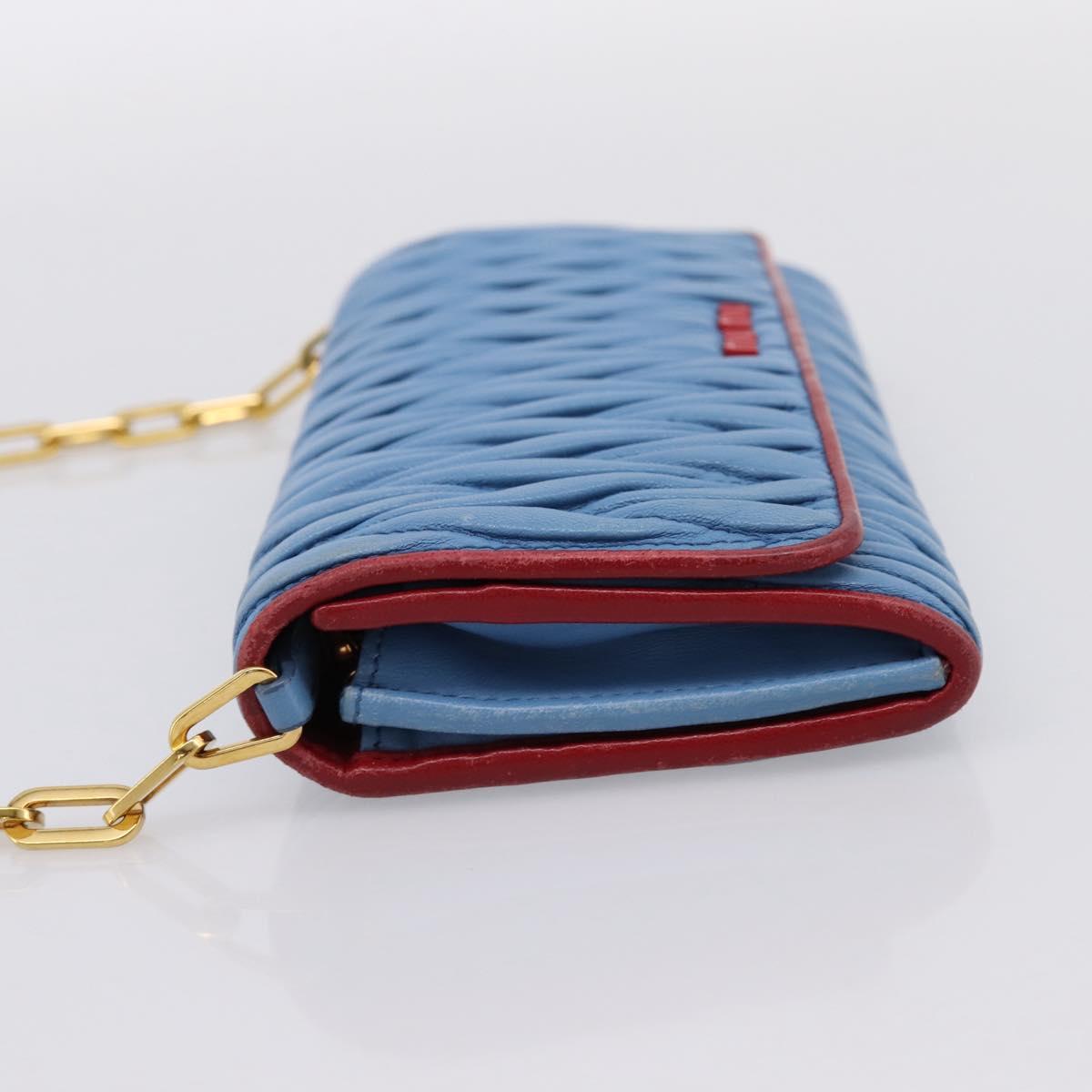 Miu Miu Matelasse Chain Shoulder Bag Leather Blue Gold Auth 196462V