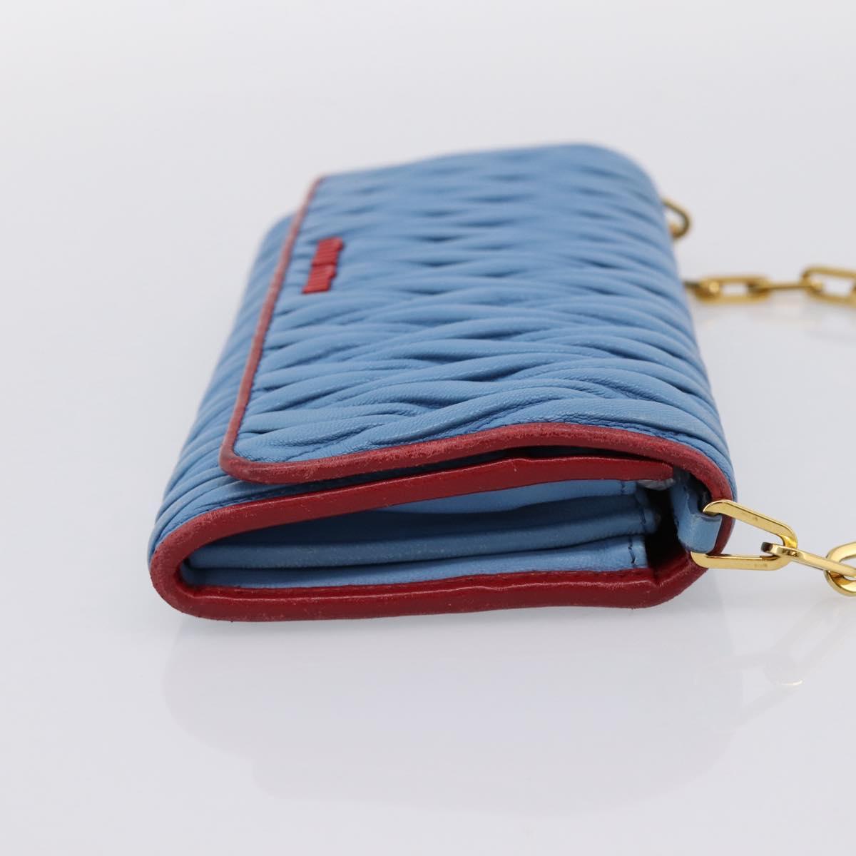 Miu Miu Matelasse Chain Shoulder Bag Leather Blue Gold Auth 196462V
