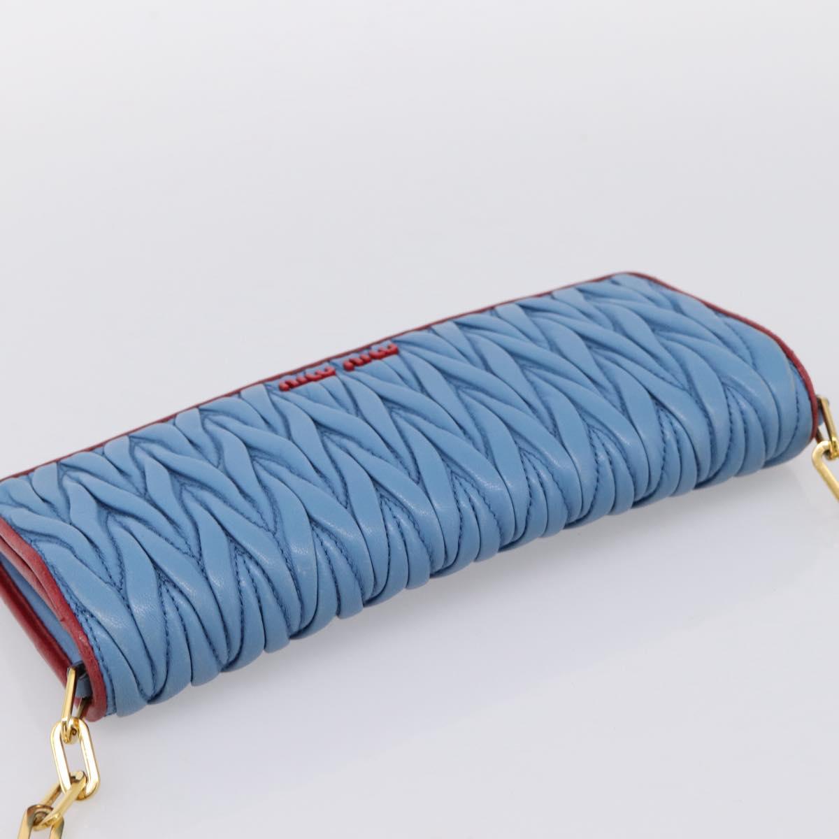 Miu Miu Matelasse Chain Shoulder Bag Leather Blue Gold Auth 196462V