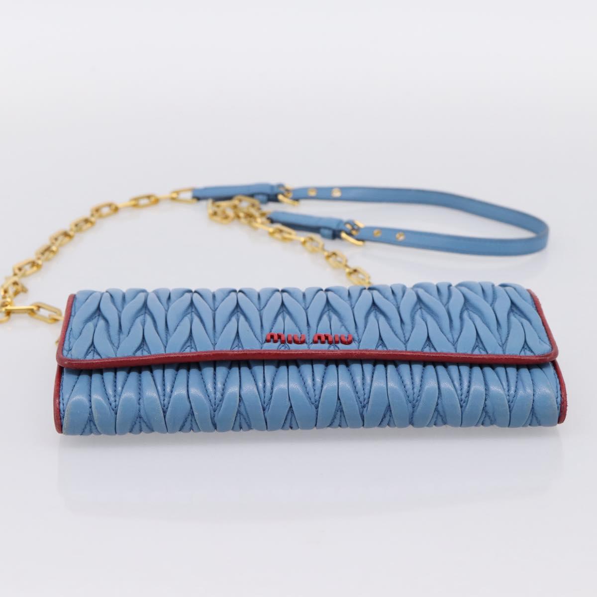 Miu Miu Matelasse Chain Shoulder Bag Leather Blue Gold Auth 196462V