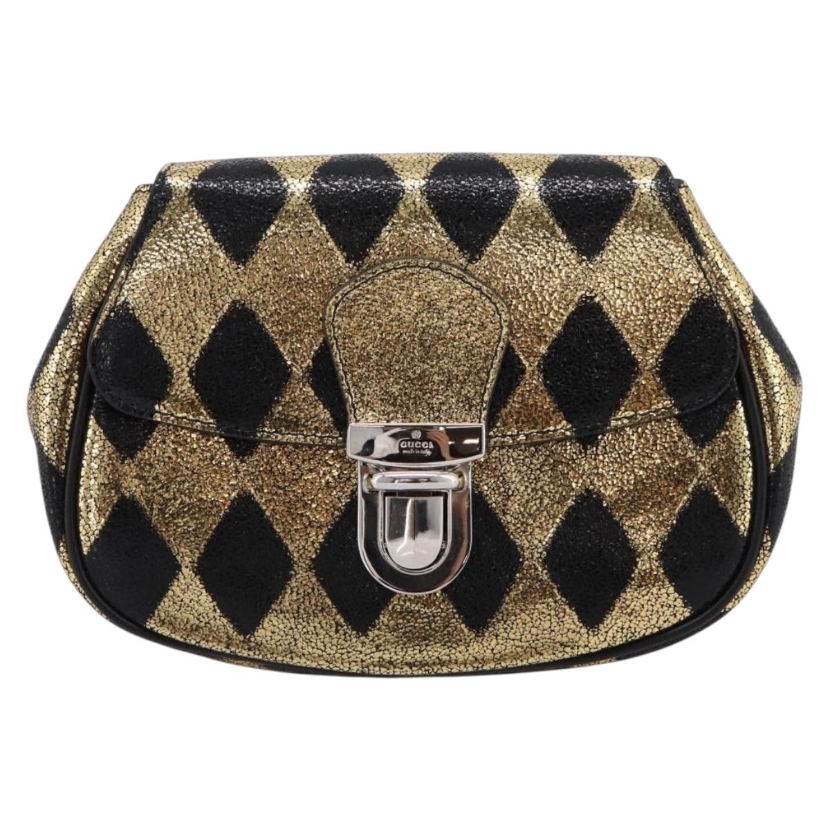 GUCCI Children's Waist Bag Leather Gold Silver 605112 Auth 196463V