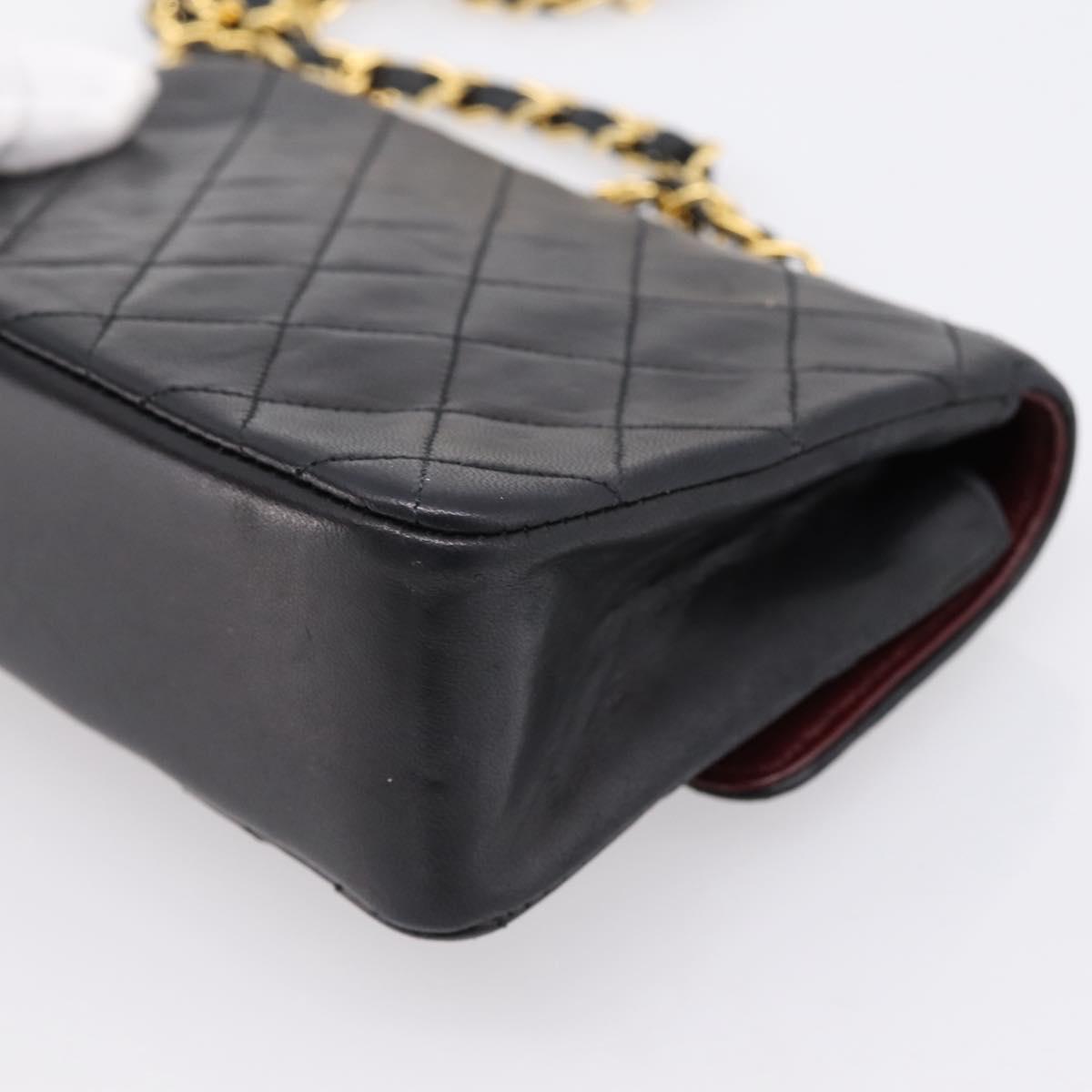 CHANEL Mini Matelasse 17 Chain Bag Lamb Skin Black Gold CC Auth 196466SAV