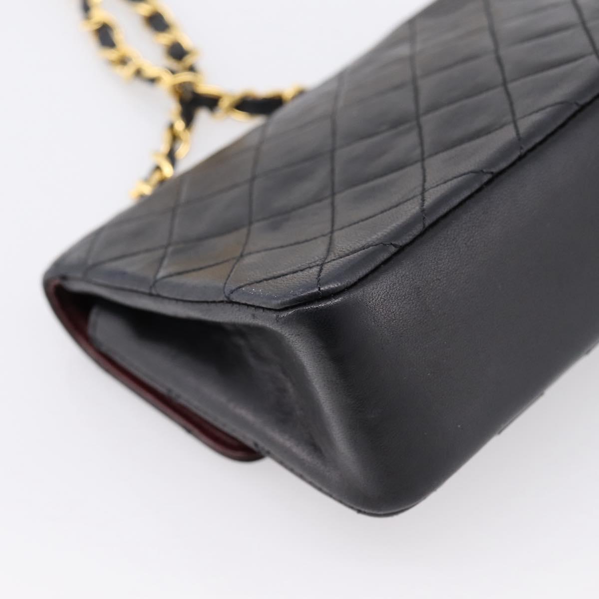 CHANEL Mini Matelasse 17 Chain Bag Lamb Skin Black Gold CC Auth 196466SAV