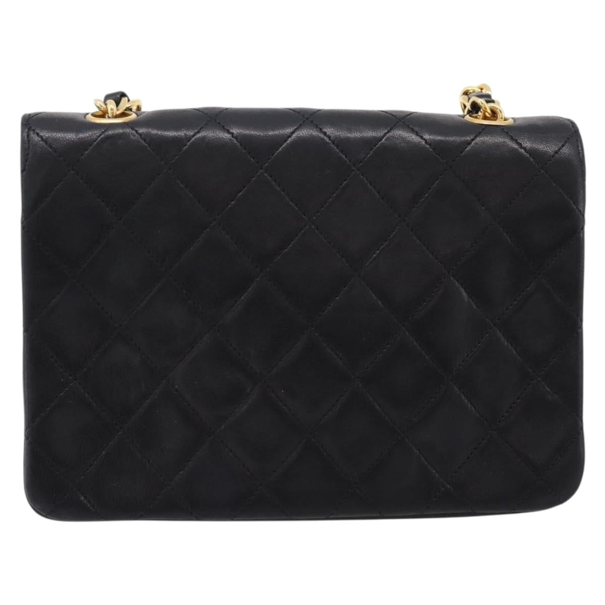 CHANEL Mini Matelasse 17 Chain Bag Lamb Skin Black Gold CC Auth 196466SAV