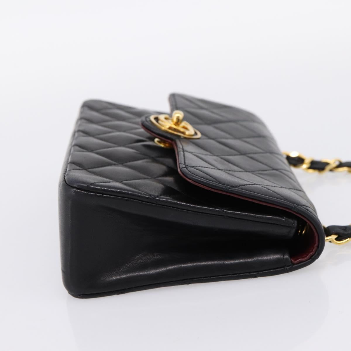 CHANEL Mini Matelasse 17 Chain Bag Lamb Skin Black Gold CC Auth 196466SAV