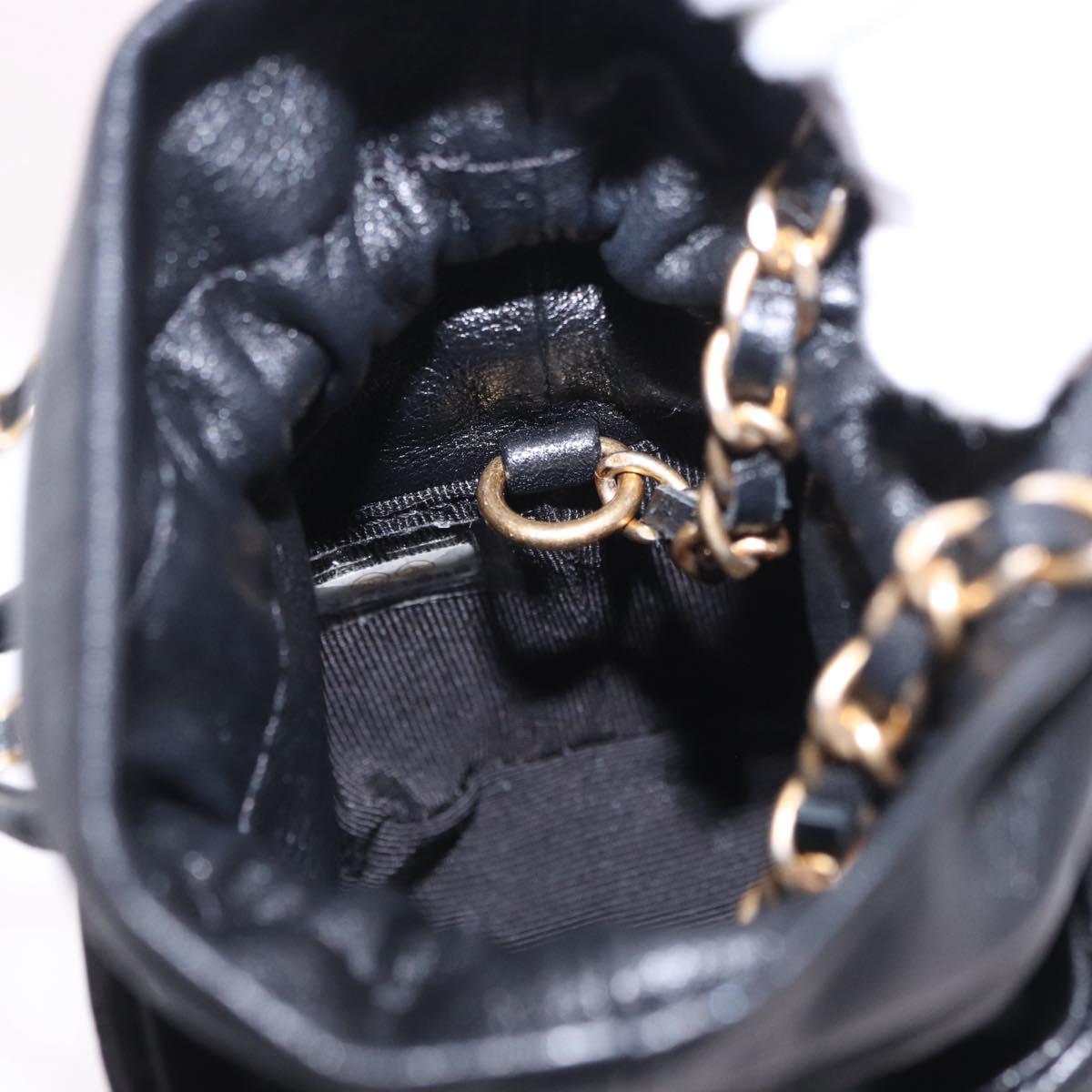 CHANEL Matelasse Chain Shoulder Pouch Lamb Skin Black Gold Tone CC Auth 196469M