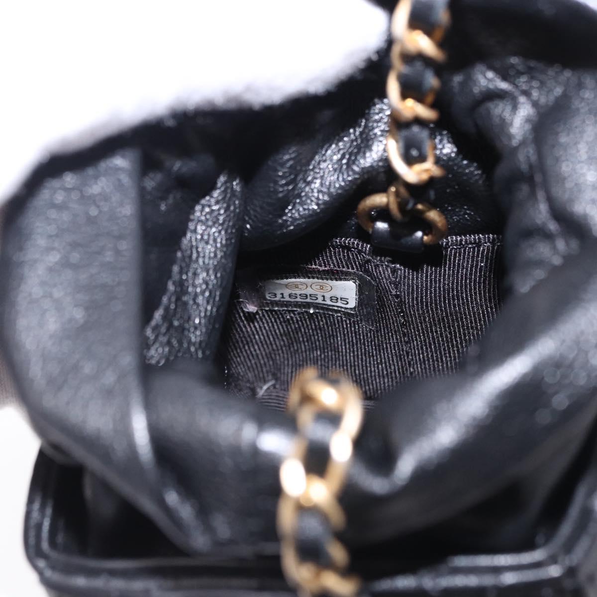 CHANEL Matelasse Chain Shoulder Pouch Lamb Skin Black Gold Tone CC Auth 196470M