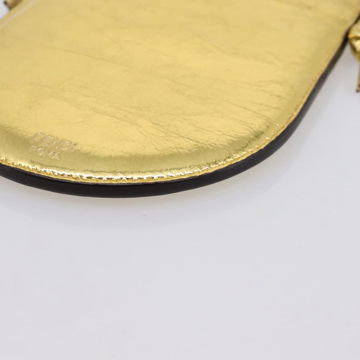 FENDI Olock Phone Holder Shoulder Pouch Leather Gold Auth 196474A