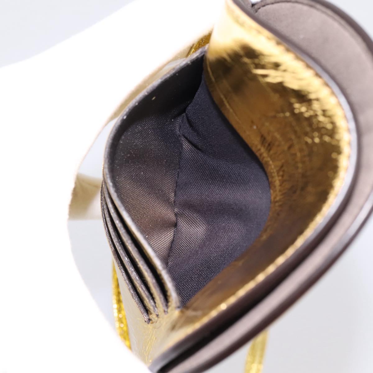 FENDI Olock Phone Holder Shoulder Pouch Leather Gold Auth 196474A