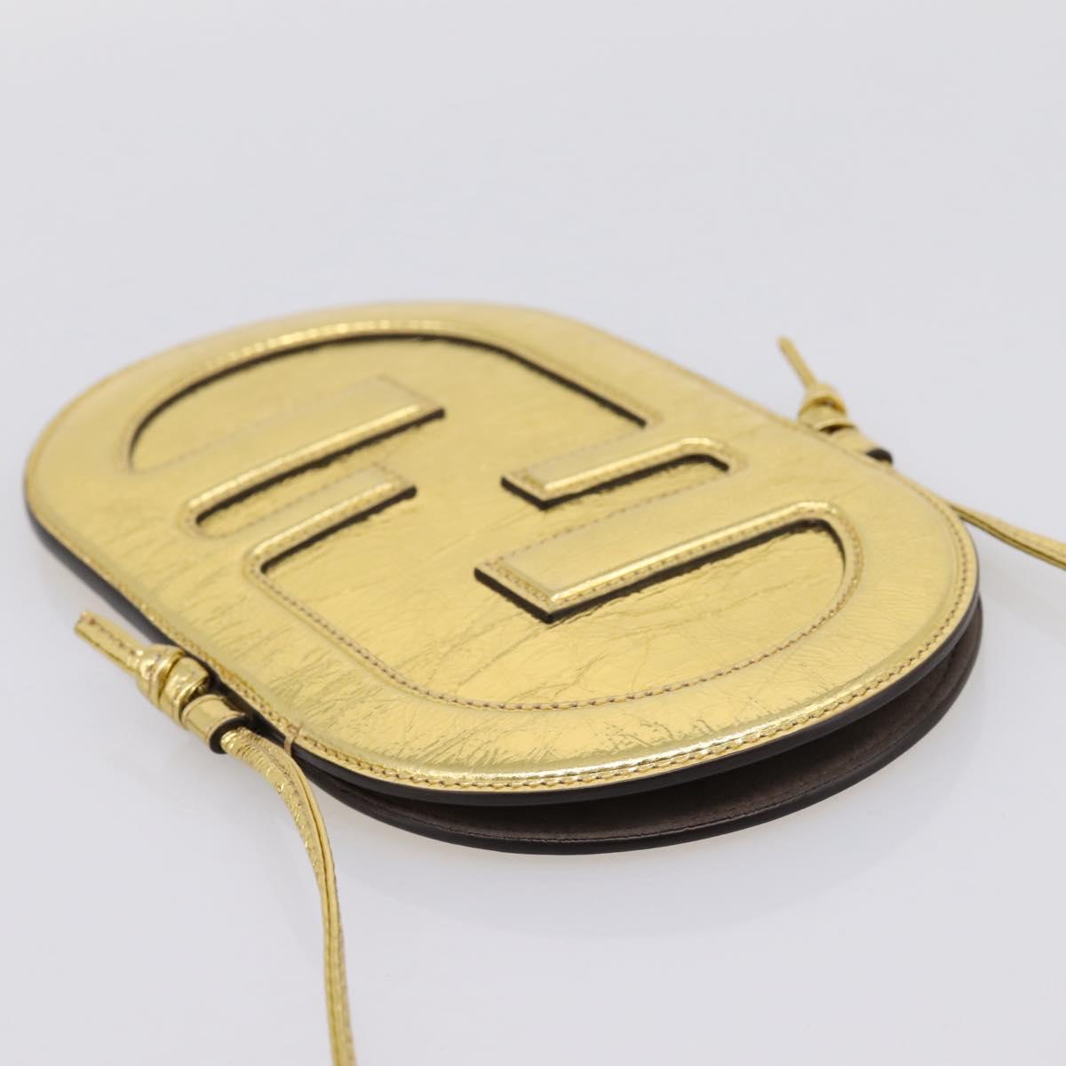 FENDI Olock Phone Holder Shoulder Pouch Leather Gold Auth 196474A