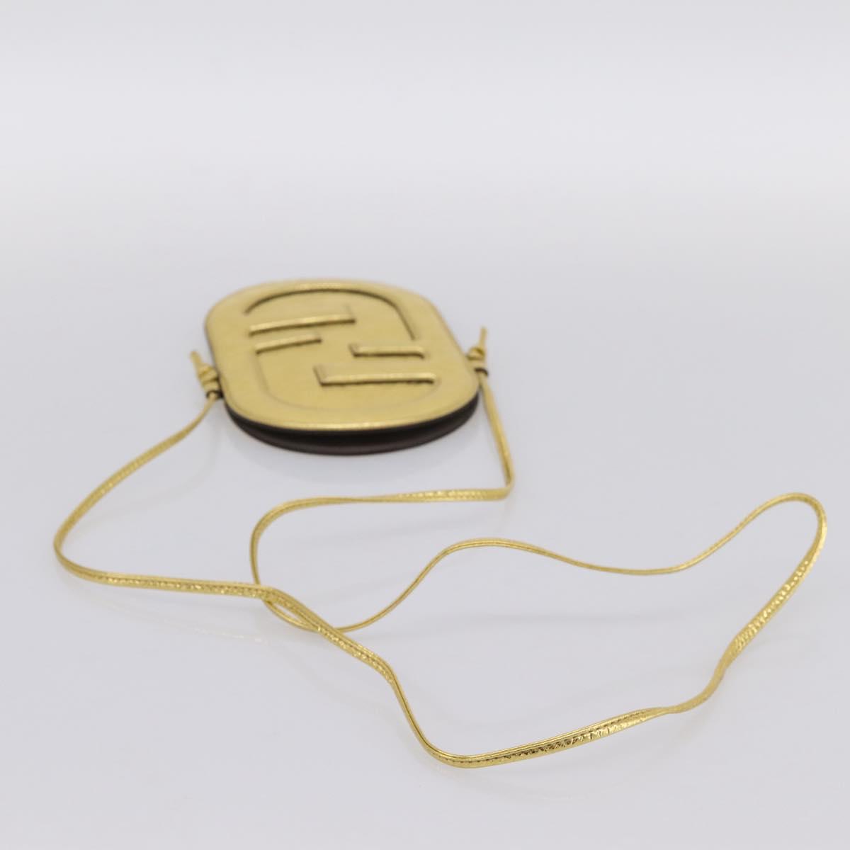 FENDI Olock Phone Holder Shoulder Pouch Leather Gold Auth 196474A
