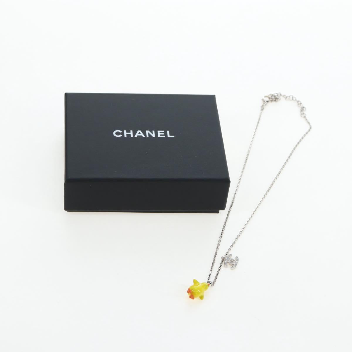 CHANEL COCO Mark Necklace Metal Silver CC Auth 196476SAM