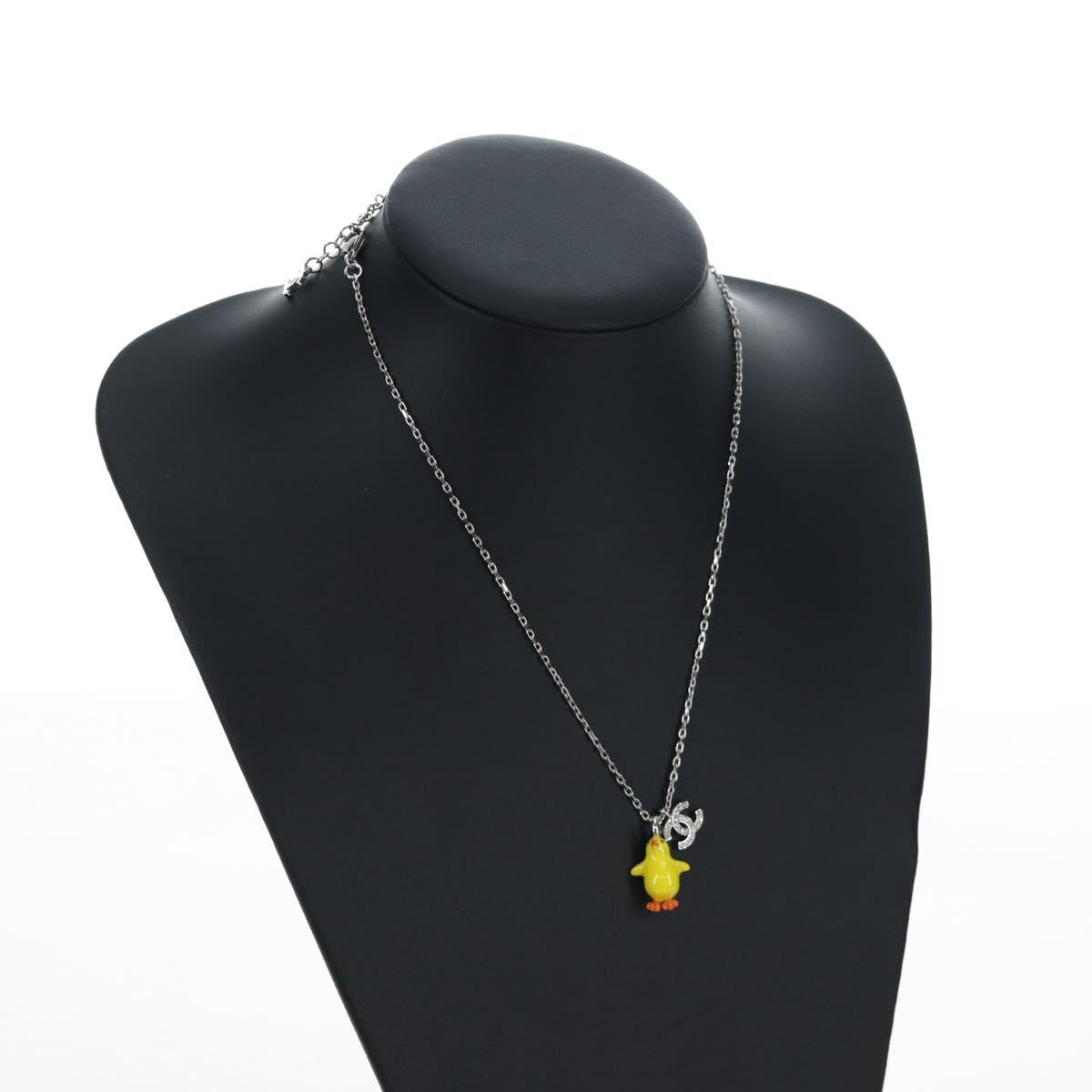 CHANEL COCO Mark Necklace Metal Silver CC Auth 196476SAM