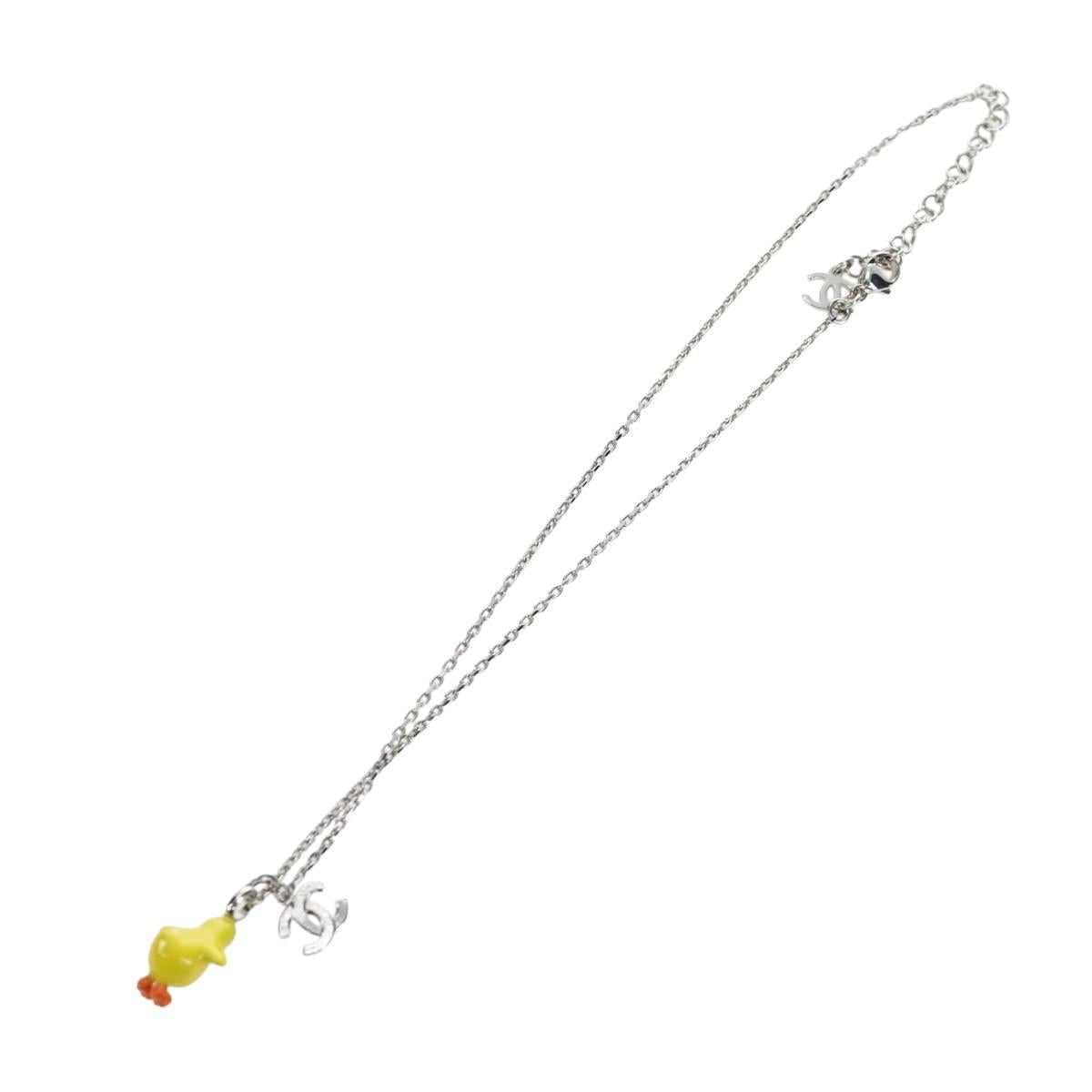 CHANEL COCO Mark Necklace Metal Silver CC Auth 196476SAM