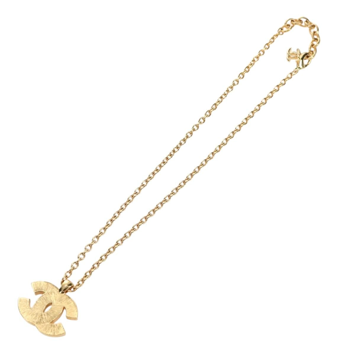 CHANEL COCO Mark Necklace Metal Gold Tone CC Auth 196477SAM