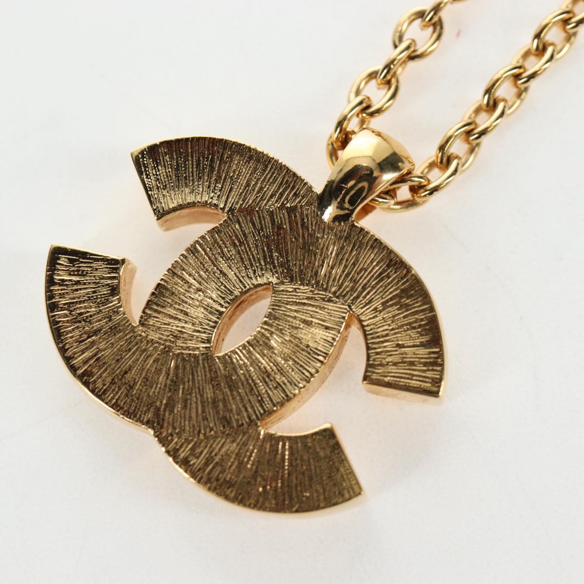 CHANEL COCO Mark Necklace Metal Gold Tone CC Auth 196477SAM
