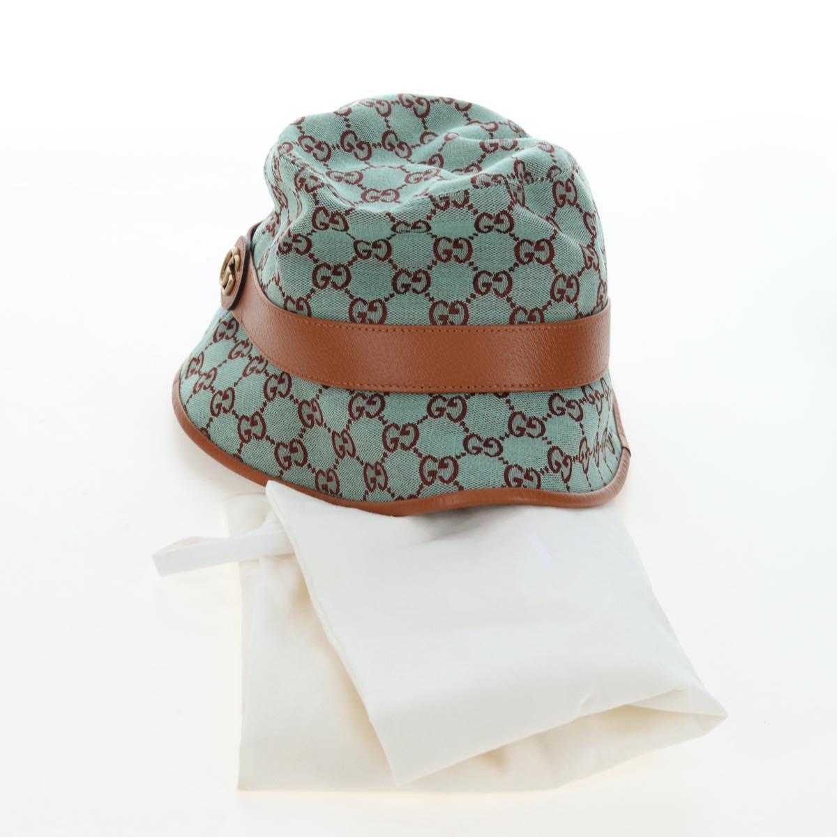 GUCCI GG Canvas Hat M Green Gold Auth 196482M