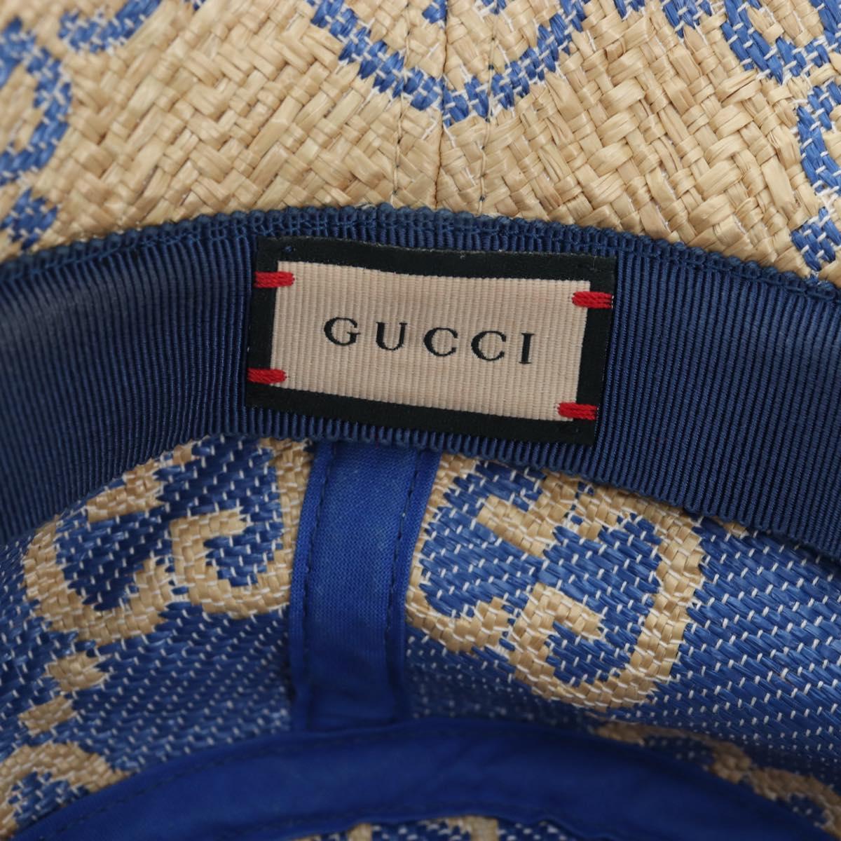 GUCCI GG Canvas Hat Raffia M Beige Auth 196484V