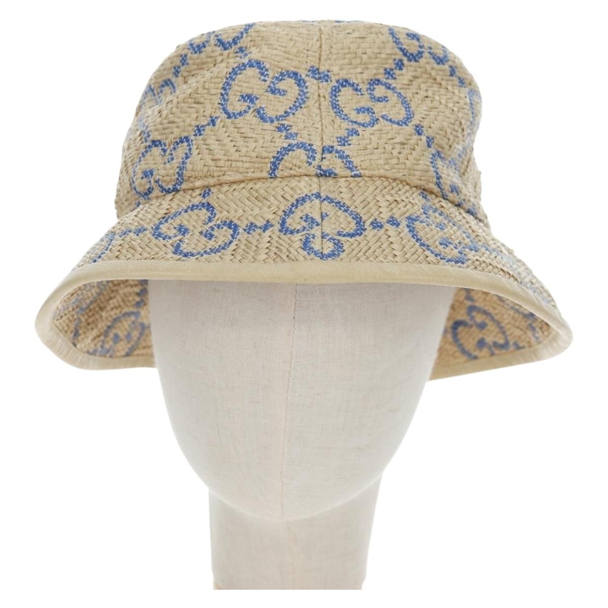 GUCCI GG Canvas Hat Raffia M Beige Auth 196484V