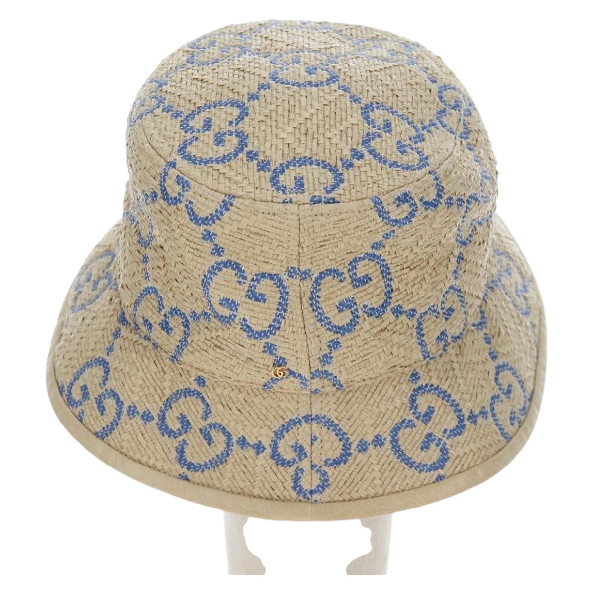 GUCCI GG Canvas Hat Raffia M Beige Auth 196484V