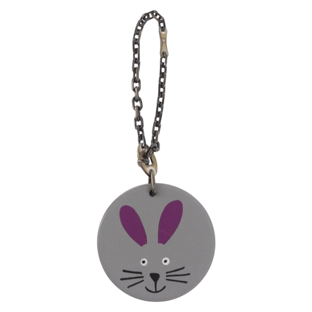 HERMES Rabbit Key Holder Leather Gray Purple Auth 196488