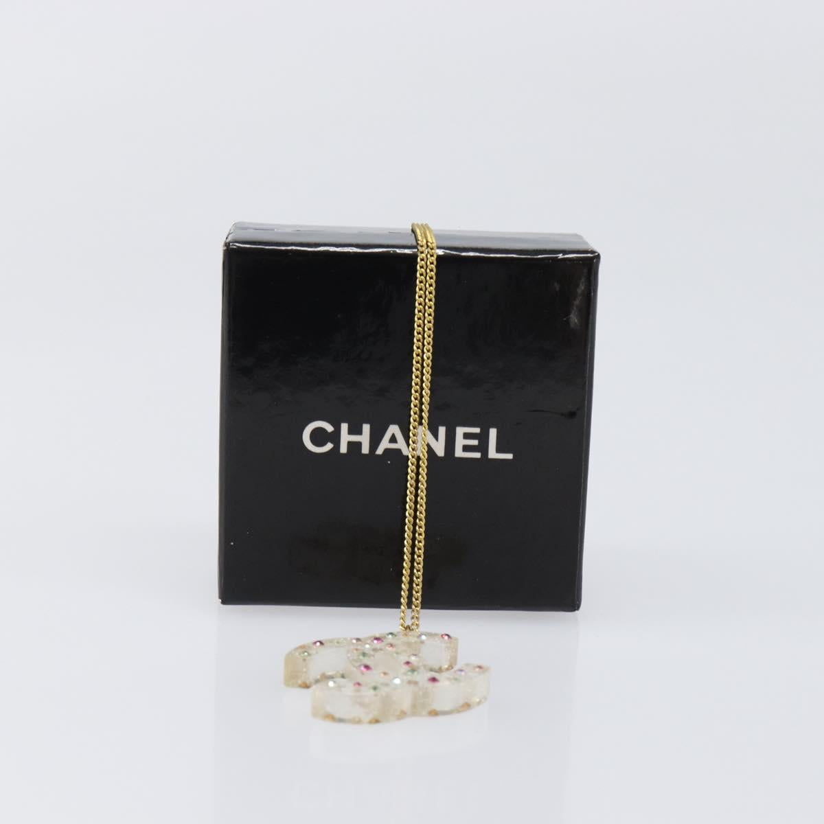 CHANEL COCO Mark Necklace Metal Clear Multicolor CC Auth 196490