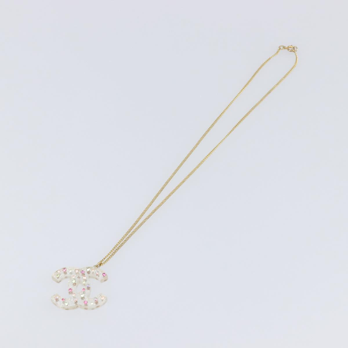 CHANEL COCO Mark Necklace Metal Clear Multicolor CC Auth 196490