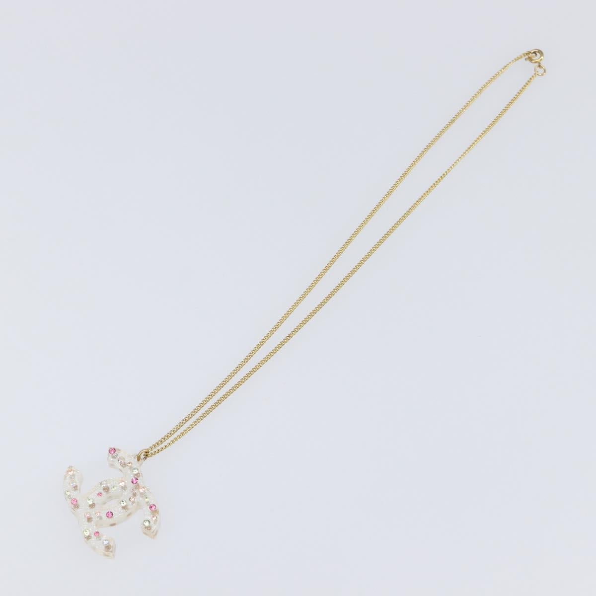 CHANEL COCO Mark Necklace Metal Clear Multicolor CC Auth 196490