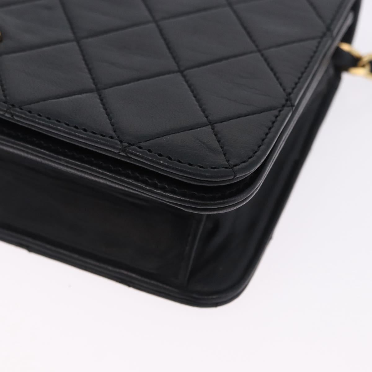 CHANEL Chain Matelasse Shoulder Bag Lamb Skin Black Gold CC Auth 196556SAM