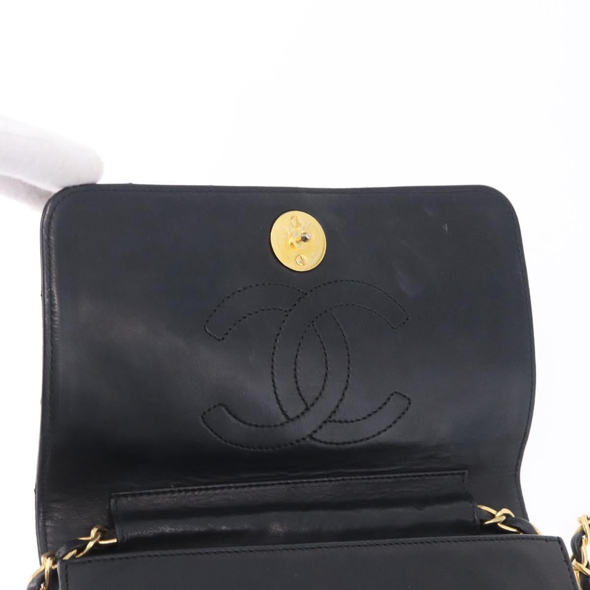 CHANEL Chain Matelasse Shoulder Bag Lamb Skin Black Gold CC Auth 196556SAM