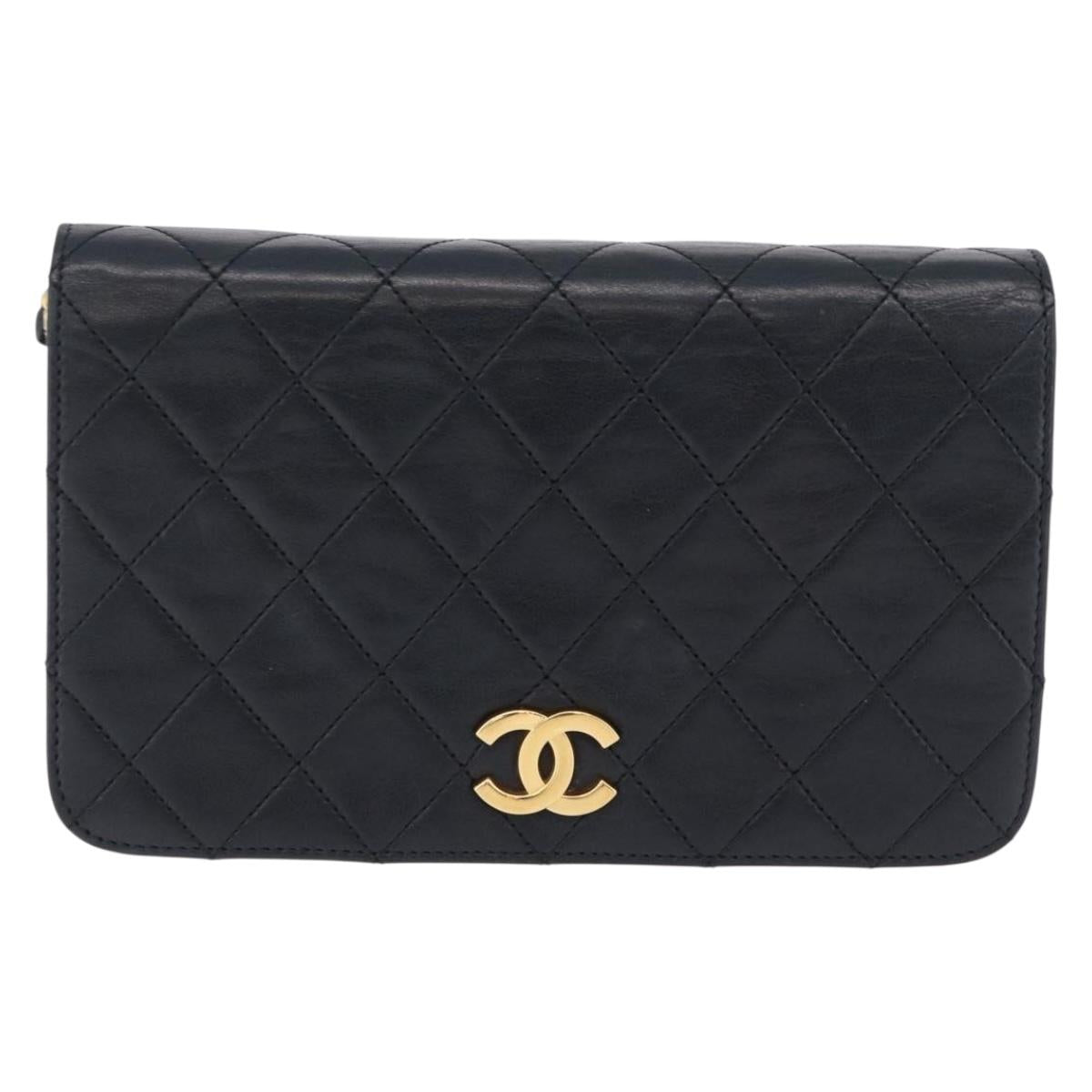 CHANEL Chain Matelasse Shoulder Bag Lamb Skin Black Gold CC Auth 196556SAM
