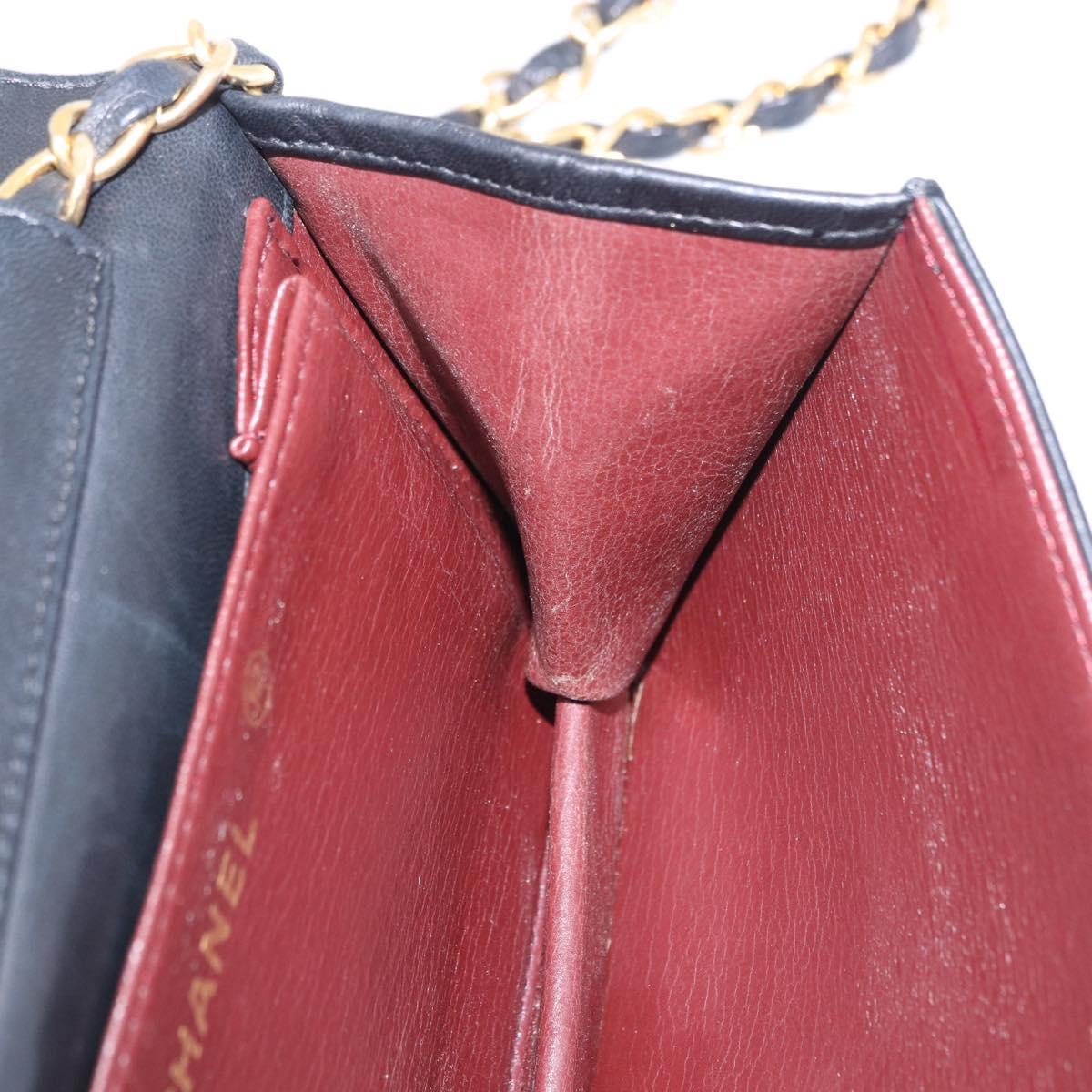 CHANEL Chain Matelasse Shoulder Bag Lamb Skin Black Gold CC Auth 196556SAM