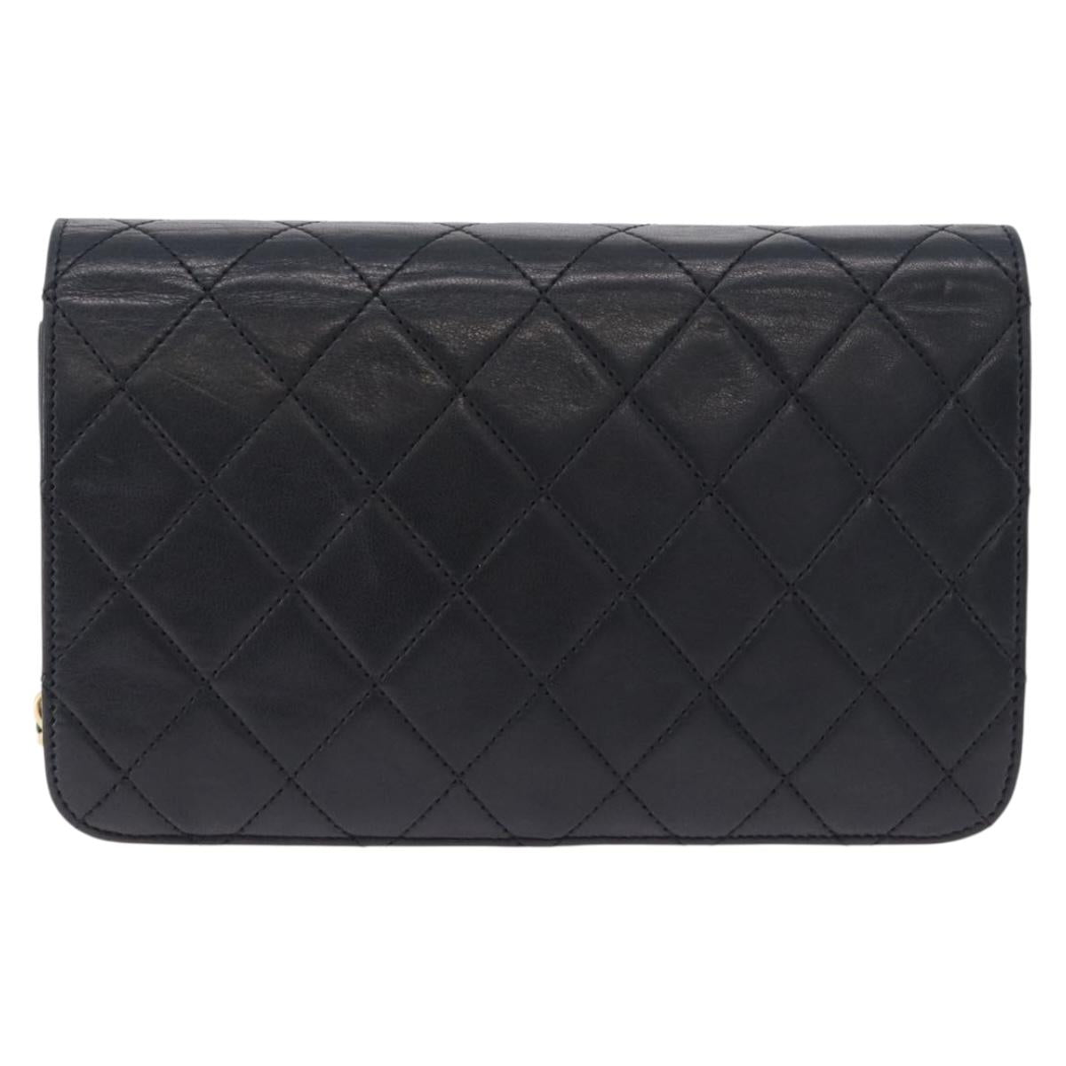 CHANEL Chain Matelasse Shoulder Bag Lamb Skin Black Gold CC Auth 196556SAM