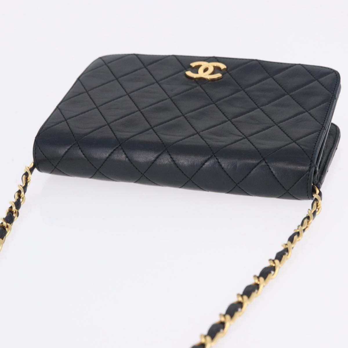 CHANEL Chain Matelasse Shoulder Bag Lamb Skin Black Gold CC Auth 196556SAM