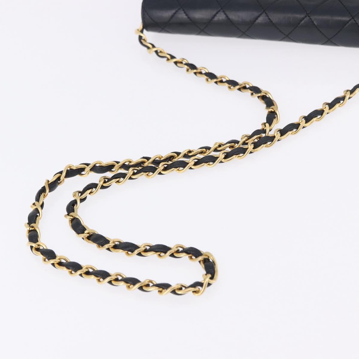 CHANEL Chain Matelasse Shoulder Bag Lamb Skin Black Gold CC Auth 196556SAM
